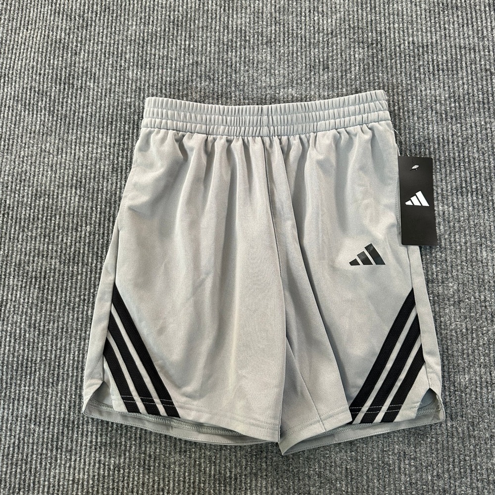 Adidas Boys XL 18/20 Basketball Shorts Grey Black Striped Athletic Gym NWT